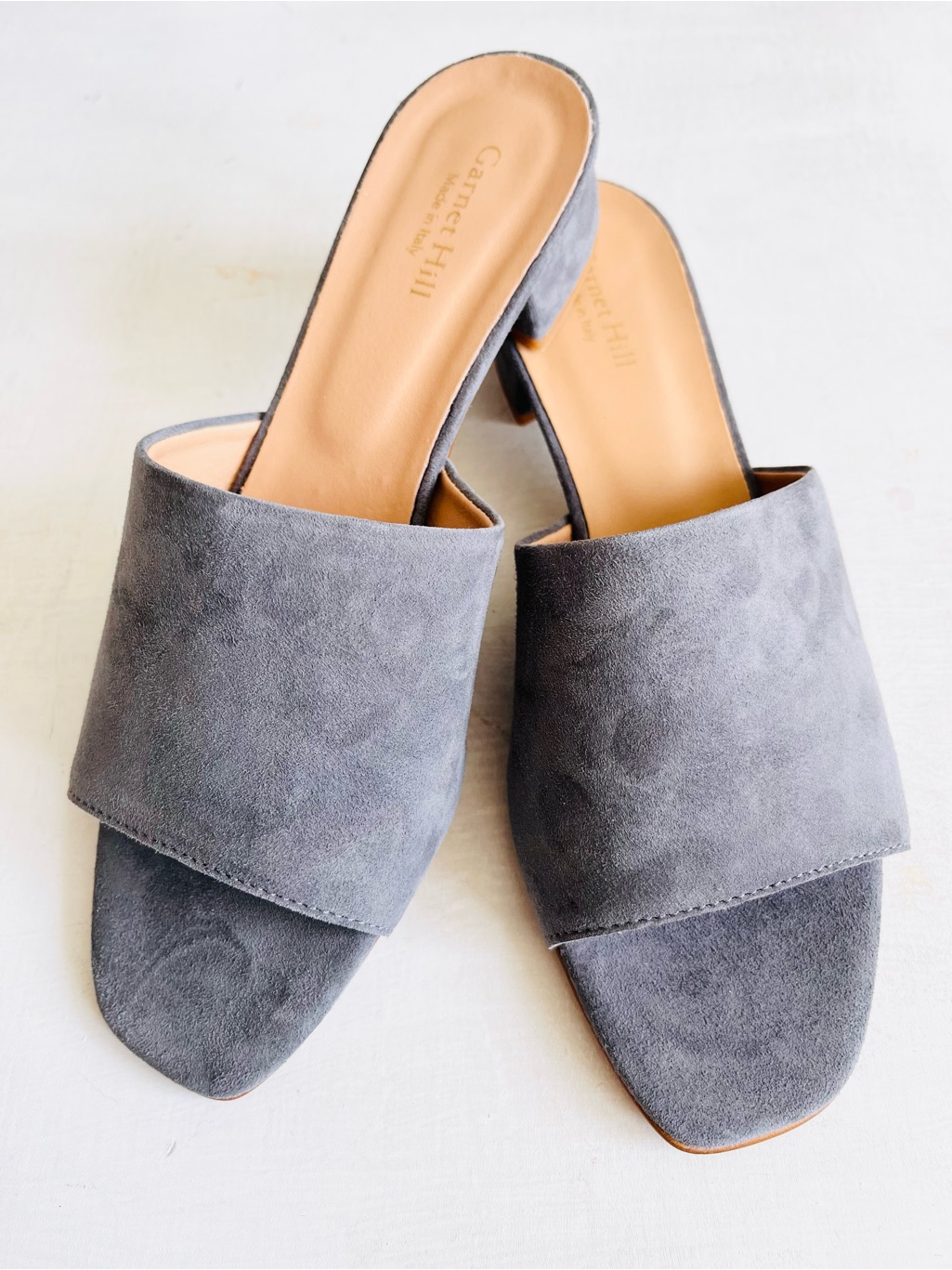 [Garnet Hill] Leather Suede Lillian Block Heeled Slides — image 2 of 8